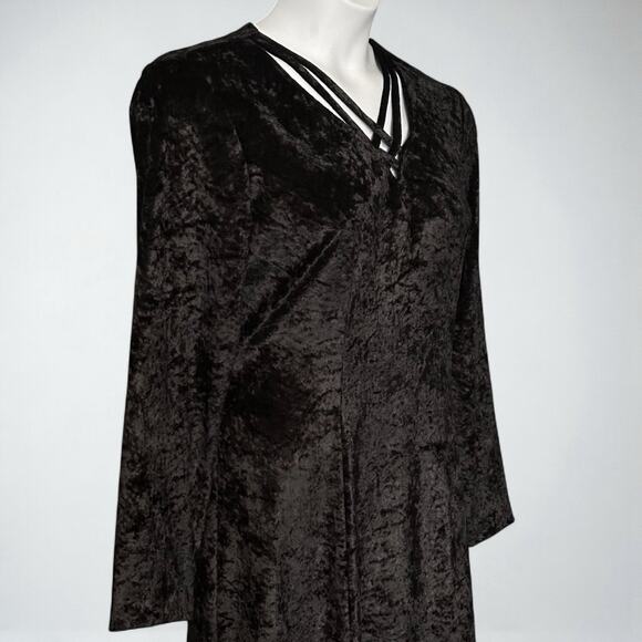 Vintage 90s Brett Alixander Black Crushed Velvet Maxi Dress Size 14 Goth Witchy - Picture 2 of 9